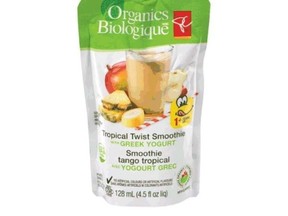 Loblaw Companies has expanded a recall of PC Organics baby food pouches, which may contain a toxin that can make consumers ill and, in severe cases, death. An example of one flavour of the baby food pouches is seen in this handout photo. The list of affected flavours of the PC Organics baby food pouches includes more than two dozen varieties. (THE CANADIAN PRESS/HO-Canadian Food Inspection Agency)