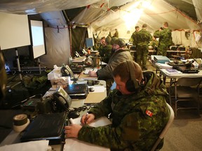 Soldiers with the 2 Canadian Mechanized Brigade Group take part in Exercise Unified Resolve at Canadian Forces Base Kingston on Thursday. (Elliot Ferguson/The Whig-Standard)