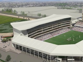 Rendering of a mid-sized stadium on Edmonton's Northlands exhibition grounds.