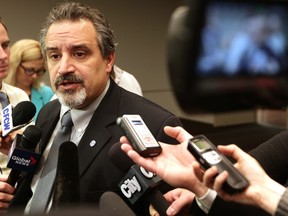 Alberta Teachers' Association president Mark Ramsankar speaks to reporters after giving an address to the North Central Teachers' Convention in Edmonton on Thursday, Feb. 9, 2017.