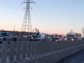 A tractor-trailer wheel flew over divider and collided with the van. TIM MCKEE/OTTAWA CITIZEN