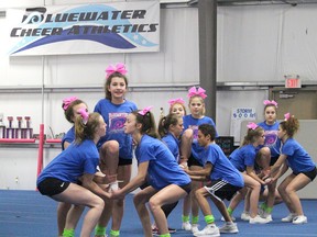 Bluewater Cheer Athletics members practice for upcoming competitions, including the biggest, The Summit international event from May 5 to 7 at Disney World in Orlando. Neil Bowen/Sarnia Observer