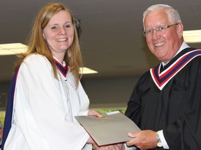 Loyalist College photo
Diana Bouma (left), Practical Nursing program graduate from Corbyville, was presented the Audrey I. Williams Practical Nursing Award by Governor Brian Smith.