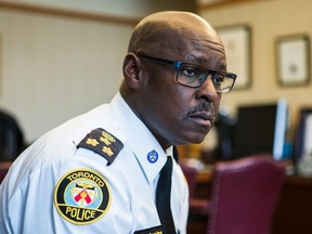 Toronto Police Chief Mark Saunders during an interview at his office at police headquarters on Friday, February 10, 2017. (Ernest Doroszuk/Toronto Sun)