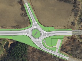 In mere months, St. Thomas' oldest traffic signal will be reborn as a $2.1 million roundabout. The intersection, which links Colonel Talbot Rd., Talbot St., Sunset Dr. and Wellington Rd., is slated for an ambitious redevelopment set to begin this spring. (Contributed Photo/City of St. Thomas)