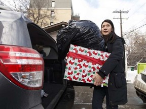 Dr. Adele Duimering of the Professional Association of Resident Physicians of Alberta (PARA) drops off four car loads of donations of clothing, toiletries and snacks at Youth Empowerment and Support Services (YESS) in Edmonton on Friday, Feb. 10, 2017. IAN KUCERAK / POSTMEDIA