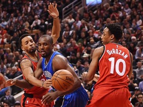 Serge Ibaka (left) would be a quick fix for the Raptors, but will become a free agent at the end of the season.  (Getty Images)