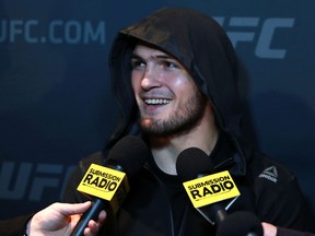 Khabib Nurmagomedov addresses the media during UFC 205 Ultimate Media Day at The Theater at Madison Square Garden on November 9, 2016 in New York City. (Michael Reaves/Getty Images)