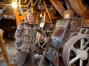 Mike Matthews, owner of the Arva Flour Mill, can employ people in the historic mill again after a federal tribunal overturned a safety order that forced him to lay off his staff and operate the mill alone. (MIKE HENSEN, The London Free Press)