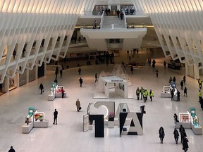 This Jan. 24, 2017 photo shows the interior of the Oculus in New York.   (AP Photo/Donald King)
