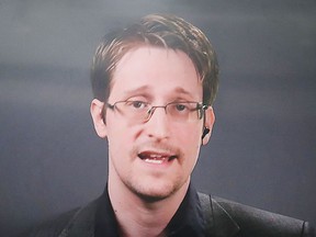 Edward Snowden speaks via video link  on Sept. 14, 2016 in New York City. (Spencer Platt/Getty Images)