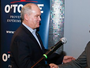 Candidate Erin O'Toole for leader of the Conservative Party of Canada is introduced by Marcelo Konig Sarkis during a stop on Saturday February 11, 2017 at The Venue in Peterborough, Ont. O'Toole is the MP for Durham and previously served as the Minister of Veterans Affairs and Parliamentary Secretary for International Trade. He entered federal politics in a 2012 byelection. He was born in Montreal and says he can hold his own in French in the Commons. Clifford Skarstedt/Peterborough Examiner/Postmedia Network