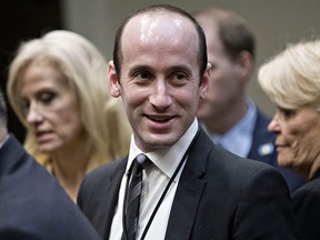 Stephen Miller, White House senior advisor for policy, arrives to a county sheriff listening session with U.S. President Donald Trump, not pictured, in the Roosevelt Room of the White House on Feb. 7, 2017 in Washington, D.C. (Photo by Andrew Harrer - Pool/Getty Images)