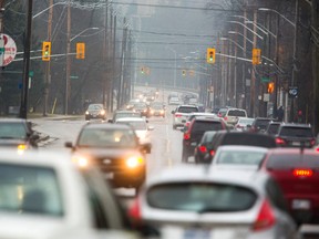 Richmond Street north of Huron Street near the Western University gates showing how tight the roadway is, especially if the city hopes to add lanes for rapid bus transit in London, Ont. Photograph taken on Sunday February 12, 2017. (MIKE HENSEN, The London Free Press)