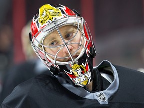 Ottawa Senators goalie Craig Anderson during practice on at the Canadian Tire Centre in Ottawa on Feb. 9, 2017. (Wayne Cuddington/ Postmedia)