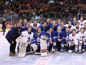 Picton's Jess Jones (second from right in back row) scored three goals in the CWHL All-Star Game last weekend in Toronto. (CWHL photo)