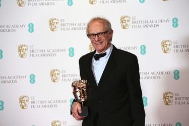Director Ken Loach holds the BAFTA award for Outstanding British Film for 'I, Daniel Blake' at the British Academy Film Awards in London, Sunday, Feb. 12, 2017. (Photo by Joel Ryan/Invision/AP)