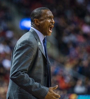 Toronto Raptors coach Dwane Casey during 2nd half action against the Detroit Pistons at the Air Canada Centre in Toronto, Ont. on Sunday February 12, 2017. Ernest Doroszuk/Toronto Sun/Postmedia Network