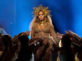 Singer Beyonce performs during The 59th GRAMMY Awards at STAPLES Center on February 12, 2017 in Los Angeles, California. (Photo by Larry Busacca/Getty Images for NARAS)
