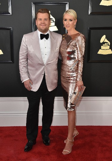 James Corden, left, and Julia Carey arrive at the 59th annual Grammy Awards at the Staples Center on Sunday, Feb. 12, 2017, in Los Angeles. (Photo by Jordan Strauss/Invision/AP)