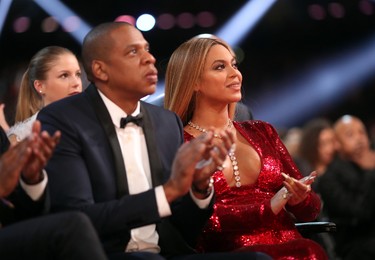 LOS ANGELES, CA - FEBRUARY 12: Hip Hop Artist Jay-Z and singer Beyonce during The 59th GRAMMY Awards at STAPLES Center on February 12, 2017 in Los Angeles, California.  (Photo by Christopher Polk/Getty Images for NARAS)