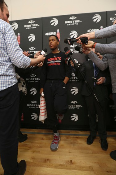 Toronto Raptors point guard Kyle Lowry had words for management after their loss Sunday night. Raptors had a spirited practice in preparation for their game in Chicago against the Bulls on Tuesday night.in Toronto, Ont. on Monday February 13, 2017. Jack Boland/Toronto Sun/Postmedia Network