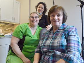 Wendy Feldman, right, lives on a fixed income with her husband. Through the Give Where You Live clinic they were able to get dental checkups for the first time in nearly a decade. Also pictured are Leeanne Pepper and Melissa Harling with the CKPHU.
