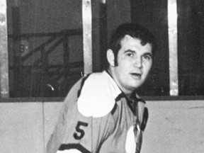 Shown in this publicity shot as a member of the minor-pro Denver Spurs (1968-71), former longtime Belleville Bulls GM-coach Larry Mavety appeared in the 1977 hockey movie Slap Shot while playing in Binghamton. The film celebrates its 40th anniversary this month. (Getty Images)