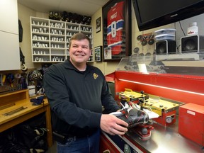 London Knights trainer Chris Maton in his workshop at Budweiser Gardens. (MORRIS LAMONT, The London Free Press)