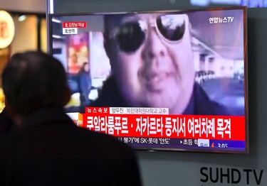 A man watches a television showing news reports of Kim Jong-Nam, the half-brother of North Korean leader Kim Jong-Un, in Seoul on February 14, 2017. Kim Jong-Nam, the half-brother of North Korean leader Kim Jong-Un has been assassinated in Malaysia, South Korean media reported on February 14. / AFP PHOTO / JUNG Yeon-JeJUNG YEON-JE/AFP/Getty Images