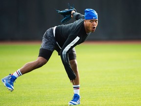 Toronto Blue Jays starting pitcher Marcus Stroman warms up prior to the official Blue Jays baseball spring training in Dunedin, Fla., on Monday, February 13, 2017. (THE CANADIAN PRESS/Nathan Denette(