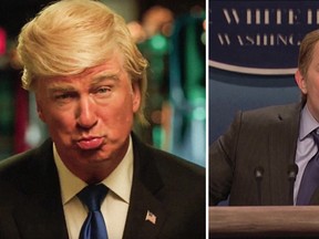 Alec Baldwin as Donald Trump and Melissa McCarthy as Sean Spicer.