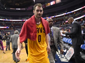 In this Feb. 6, 2017, file photo, Cleveland Cavaliers forward Kevin Love (0) leaves the court after a game against the Washington Wizards, in Washington. (AP Photo/Nick Wass, File)