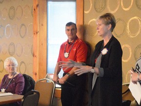 Nancy McDowell, second from right, and Anne Taylor, right, answer questions after their presentation to the Rotary Club of Chatham Sunrise. McDowell and Taylor, from Habitat for Humanity, are currently getting ready for their 2017 summer project in Blenheim.