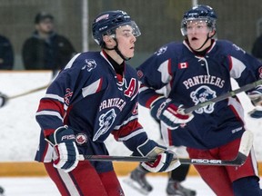 Picton Pirates head coach Chris Masterson says shutting down division scoring champion and most valuable player Dalton Lawrence, left, of the Port Hope Panthers is going to be one of his team's main objectives as the teams clash in a Provincial Junior Hockey League Tod Division semifinal series, beginning Thursday in Picton. (Tim Gordanier/The Whig-Standard)