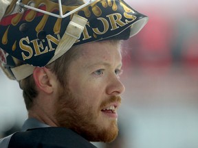 Ottawa Senators goalie Mike Condon during practice at Bell Sensplex in Ottawa on Feb 10, 2017. (Tony Caldwell/Postmedia)