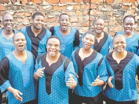 Grammy-winning a cappella choir Ladysmith Black Mambazo will be at London Music Hall Thursday featuring (back row from left) Albert Mazibuko, Sabelo Mthembu, Mfanafuthi Dlamini, Pius Shezi, Abednego Mazibuko; (front row) Msizi Shabalala, Thulani Shabalala, Thamsanqa Shabalala, Sibongiseni Shabalala