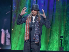 Kid Rock inducts Cheap Trick at the 31st Annual Rock And Roll Hall Of Fame Induction Ceremony at Barclays Center on April 8, 2016 in New York City. (Photo by Theo Wargo/Getty Images)
