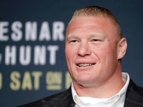 In this July 6, 2016, file photo, Brock Lesnar attends a UFC 200 news conference in Las Vegas. (AP Photo/John Locher, File)
