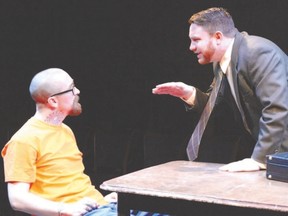 Derek Barr plays skinhead Mike, and Kyle Stewart plays a lawyer named Danny in London Community Players? production of Cherry Docs. (Ross Davidson/Special to Postmedia News)