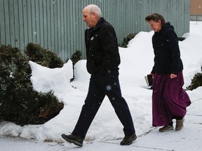 Gail Blackmore, right, and James Oler arrive at the courthouse in Cranbrook, B.C., Friday, Feb. 3, 2017. (THE CANADIAN PRESS/Jeff McIntosh)