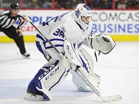 Leafs backup goalie Curtis McElhinney was picked up from Columbus via the waiver wire. (Getty Images)