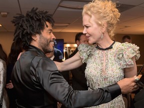 Recording artist Lenny Kravitz (L) and actress Nicole Kidman pose in the green room during the Hollywood Film Awards on November 6, 2016 in West Hollywood, California. (Photo by Charley Gallay/Getty Images for dcp)