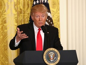 U.S. President Donald Trump speaks during a news conference announcing Alexander Acosta as the new Labor Secretary nominee in the East Room at the White House on February 16, 2017 in Washington, DC. The announcement comes a day after Andrew Puzder withdrew his nomination. (Photo by Mark Wilson/Getty Images)  President Trump Holds News Conference In East Room Of White House