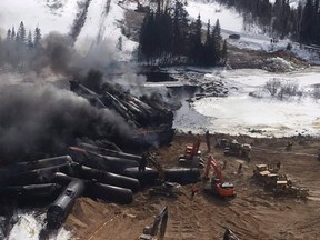 A CN Rail train derailment near Gogama, Ont., is shown in a Sunday, March 8, 2015 handout photo. (THE CANADIAN PRESS/HO)
