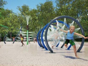 Construction is set to begin in Point Edward this spring on a splash pad, pictured here in this artist's rendering. The splash pad -- along with a new pavilion and field house with washrooms -- will be located in Waterfront Park underneath the Blue Water Bridge. (Handout)