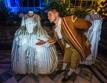 The costume worn by the actors in the Beauty and the Beast film will be on display at Casa Loma this family day weekend. An ambassador poses with a couple of the dresses on  Thursday February 16, 2017. Craig Robertson/Toronto Sun/Postmedia Network
