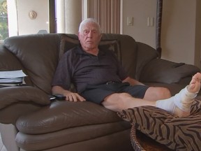 Tony Aarts nurses his injured foot at his snowbird home in Florida after the St. Thomas native was attacked by an alligator while golfing. He plans to return to the links as soon as Sunday. (WINK TV)