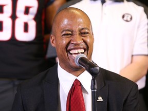 Henry Burris announces his retirement from the CFL game at a press conference held by the Ottawa Redblacks in Ottawa, January 24, 2017. Photo by Jean Levac