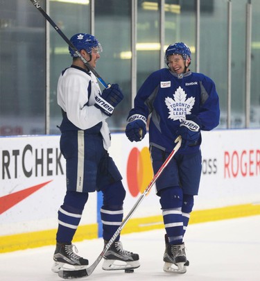Toronto Maple Leafs  Auston Matthews and Connor Brown at practice in preparation for another Battle of Ontario at the ACC Saturday night in Toronto on Friday February 17, 2017. Jack Boland/Toronto Sun/Postmedia Network